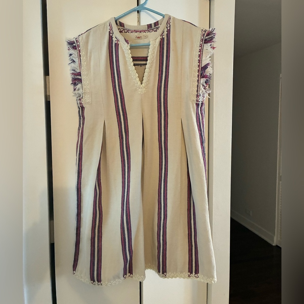 Faherty Cream, Purple and Pink Striped sleeveless tunic dress